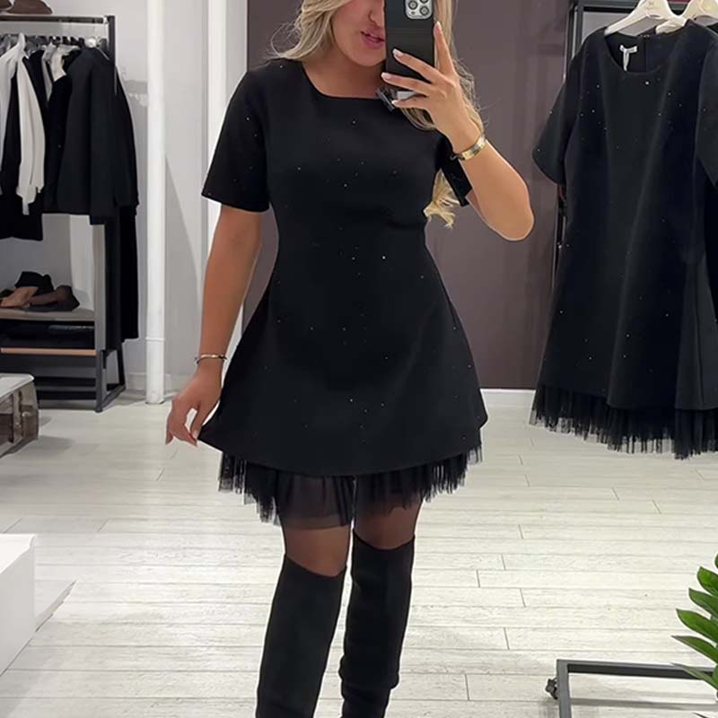 Rovienna™ Vestido corto con encaje y brillo sofisticado
