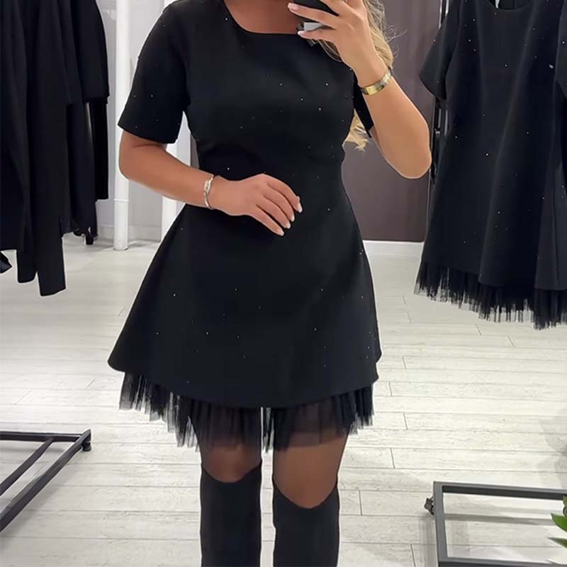 Rovienna™ Vestido corto con encaje y brillo sofisticado