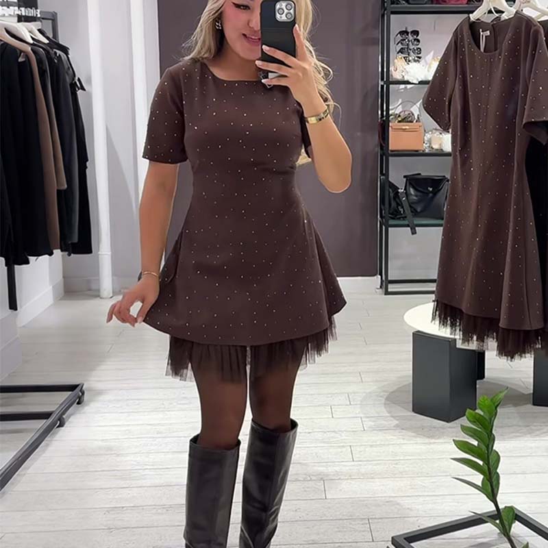 Rovienna™ Vestido corto con encaje y brillo sofisticado