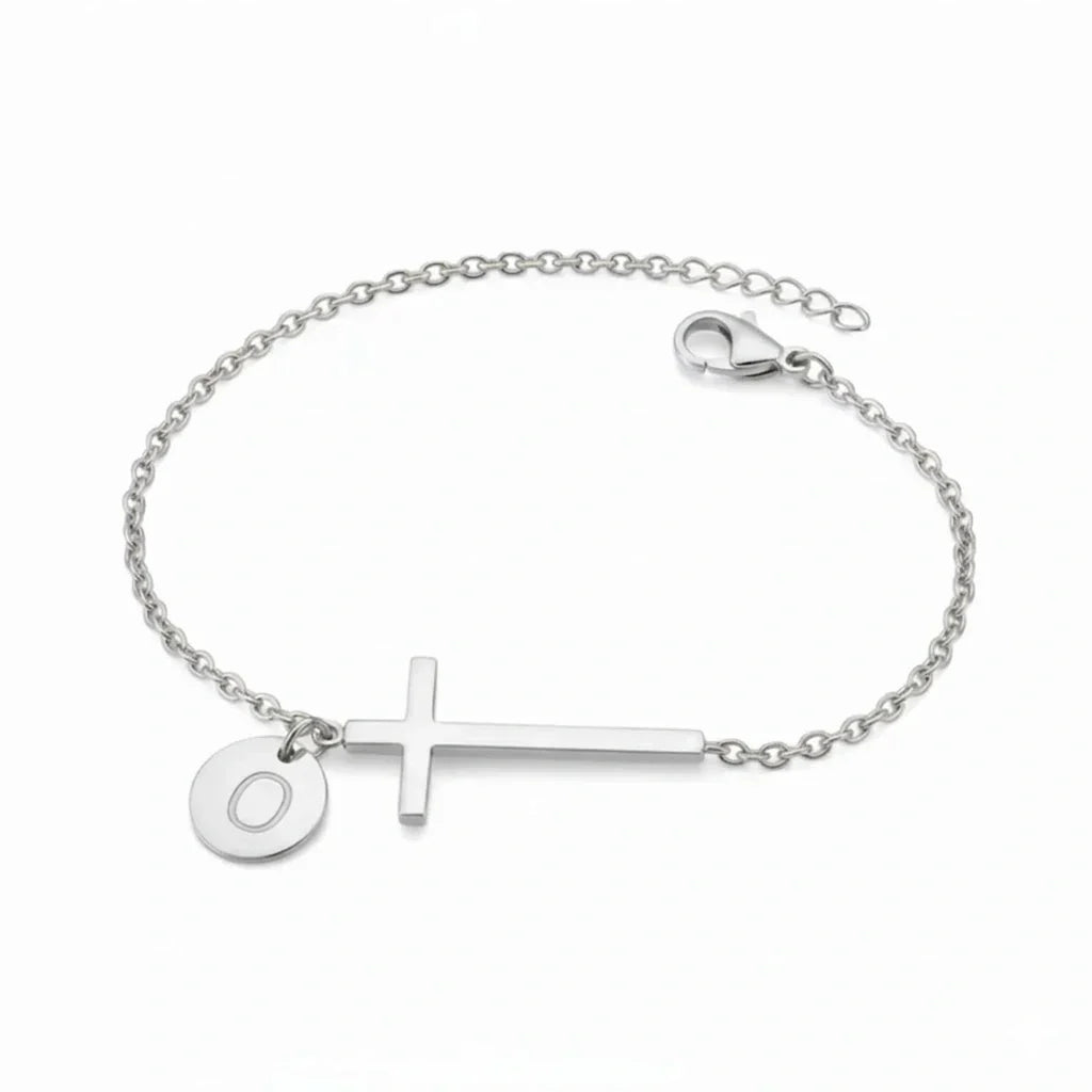 Elodryn™ Pulsera Inicial Sagrada – Cruz Personalizada