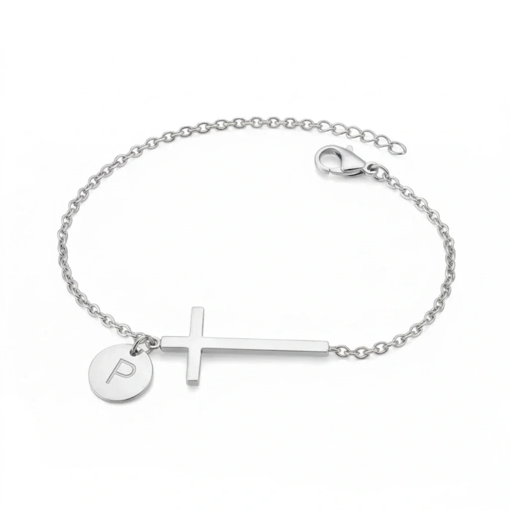 Elodryn™ Pulsera Inicial Sagrada – Cruz Personalizada