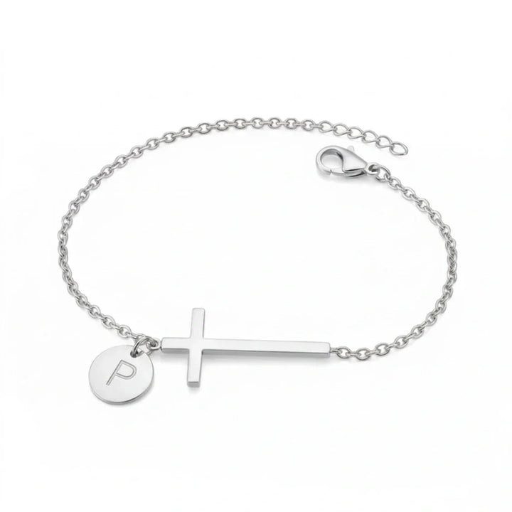 Elodryn™ Pulsera Inicial Sagrada – Cruz Personalizada