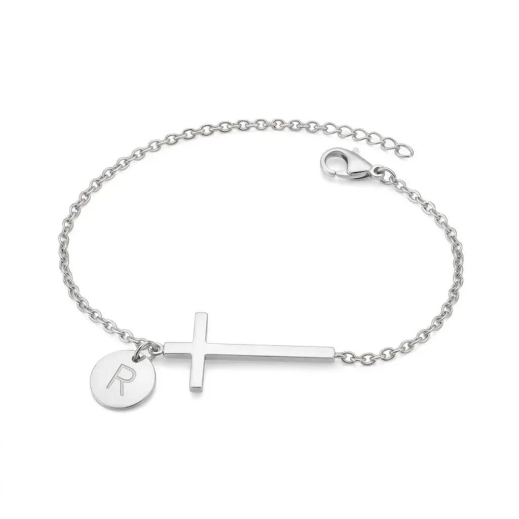 Elodryn™ Pulsera Inicial Sagrada – Cruz Personalizada