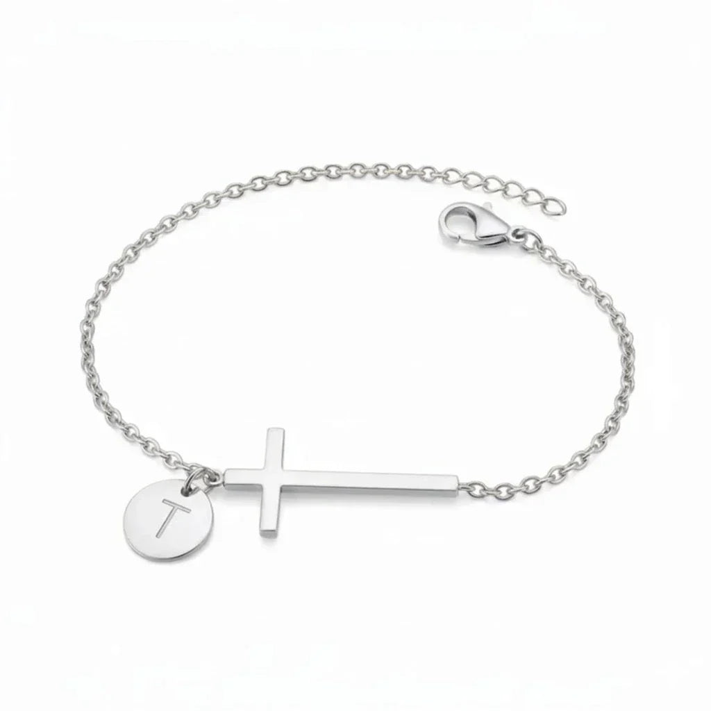 Elodryn™ Pulsera Inicial Sagrada – Cruz Personalizada
