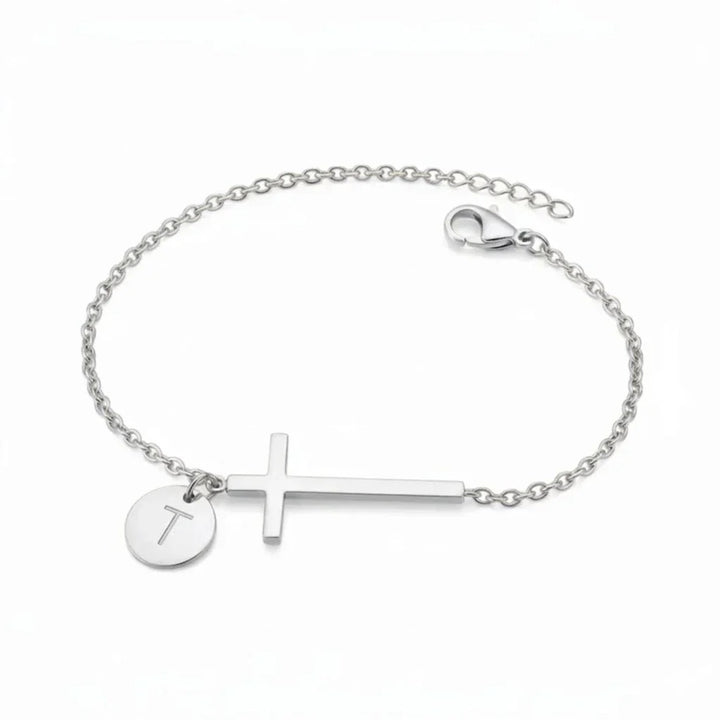 Elodryn™ Pulsera Inicial Sagrada – Cruz Personalizada