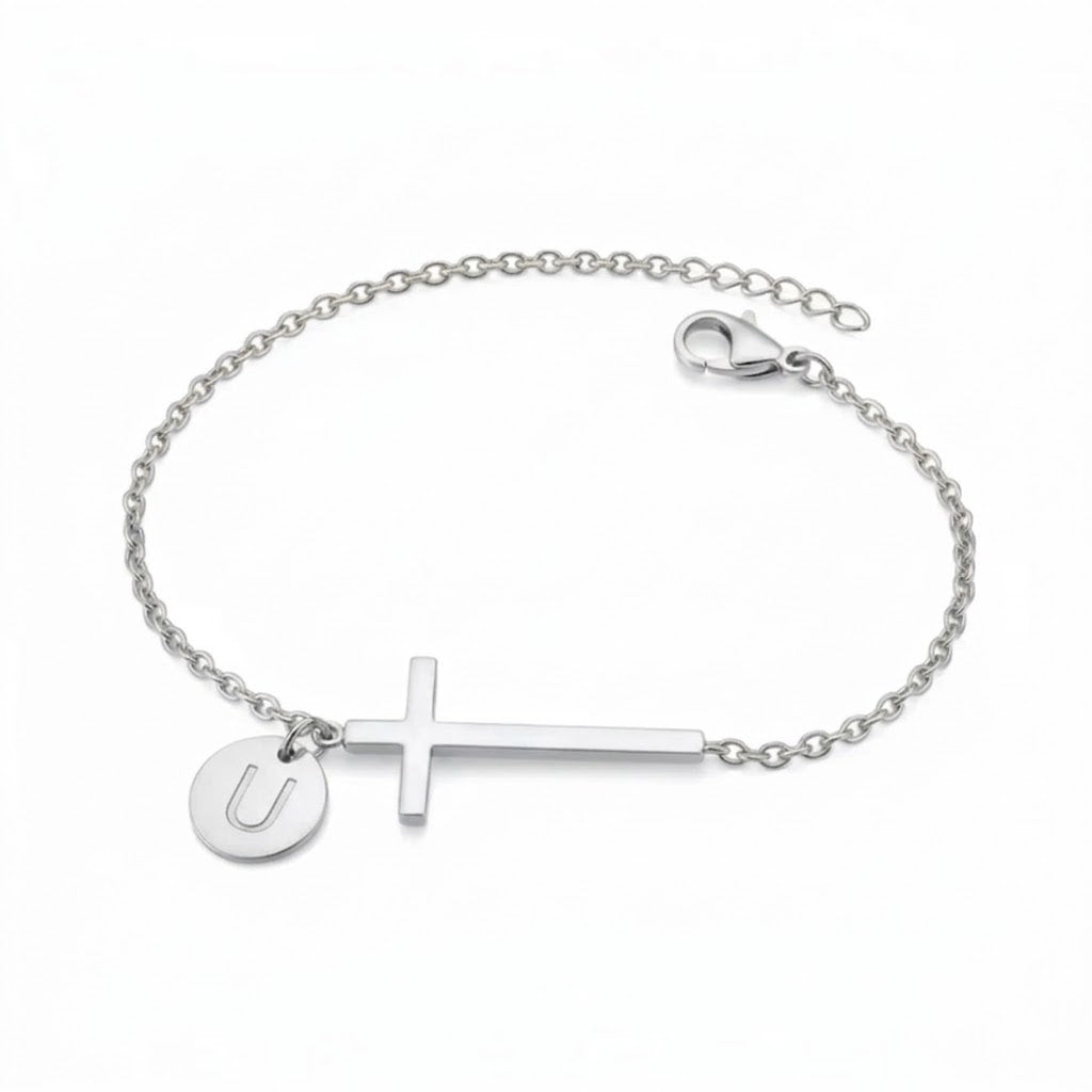 Elodryn™ Pulsera Inicial Sagrada – Cruz Personalizada