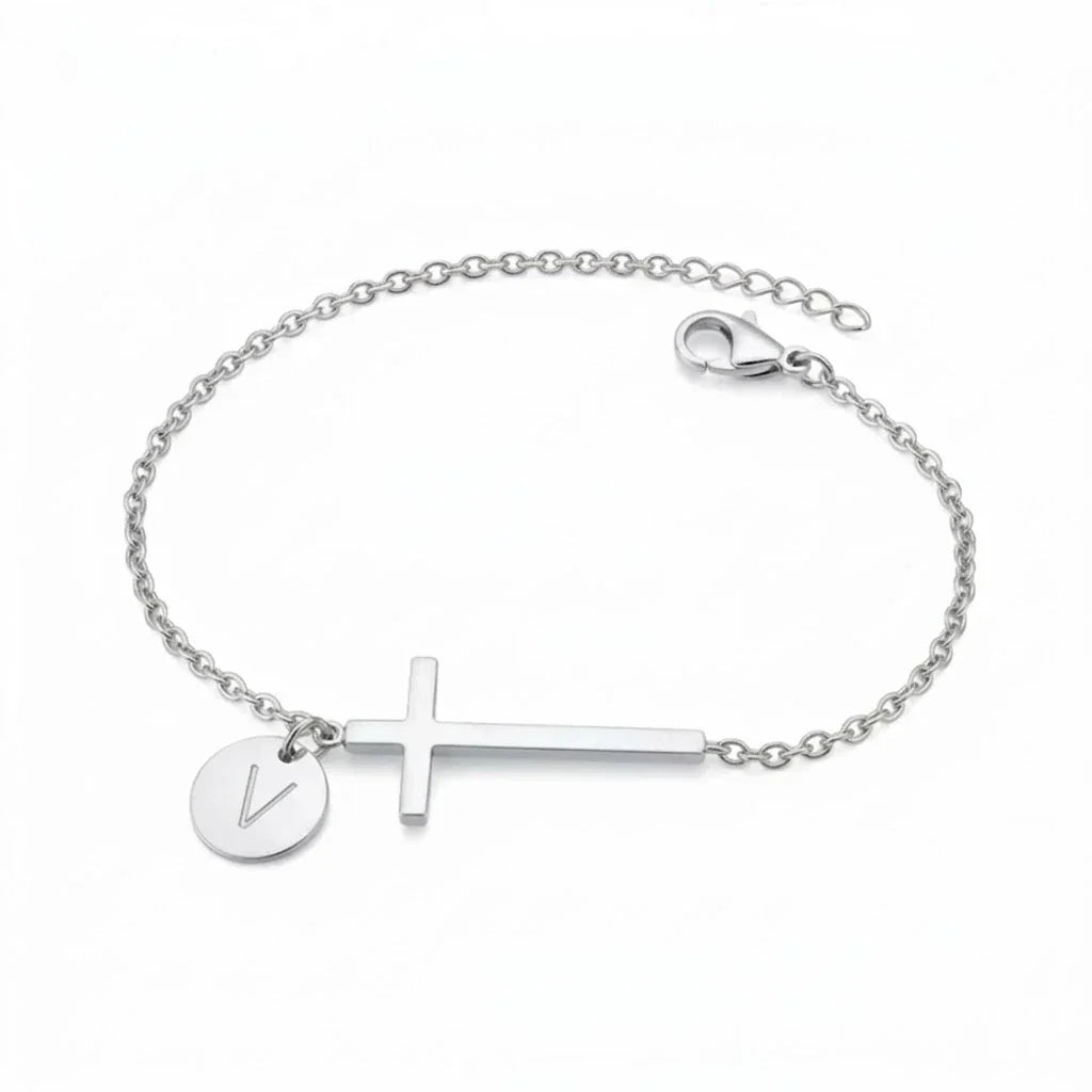 Elodryn™ Pulsera Inicial Sagrada – Cruz Personalizada