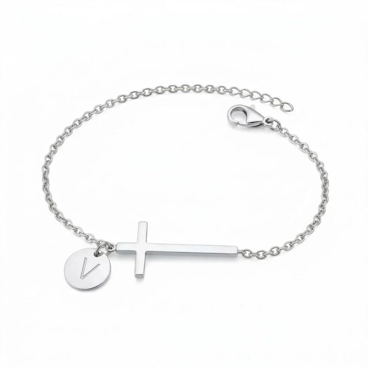 Elodryn™ Pulsera Inicial Sagrada – Cruz Personalizada
