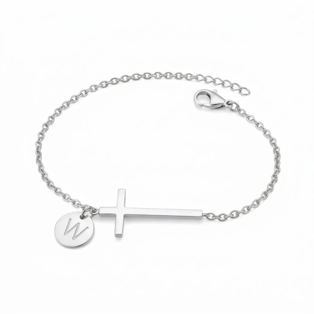Elodryn™ Pulsera Inicial Sagrada – Cruz Personalizada