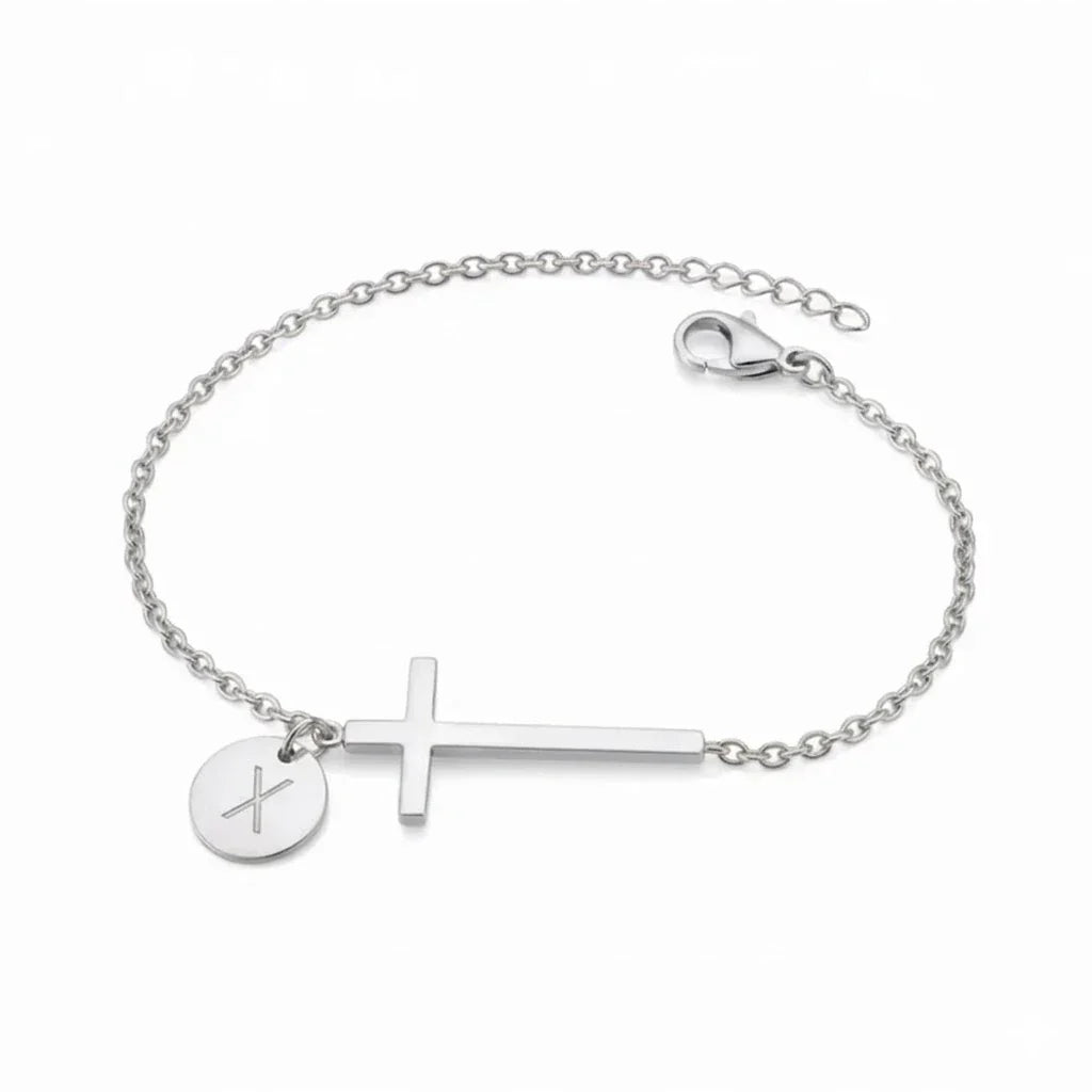 Elodryn™ Pulsera Inicial Sagrada – Cruz Personalizada