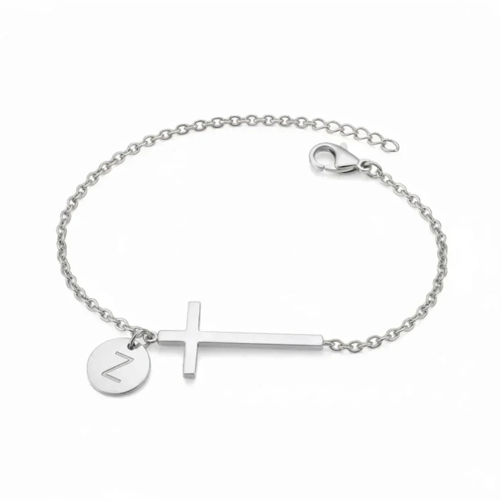 Elodryn™ Pulsera Inicial Sagrada – Cruz Personalizada