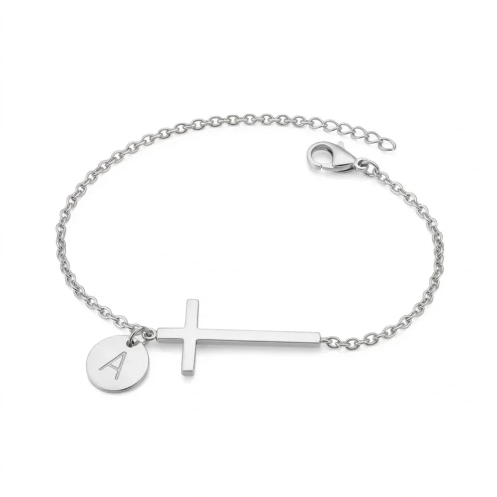 Elodryn™ Pulsera Inicial Sagrada – Cruz Personalizada
