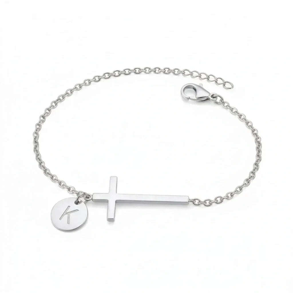 Elodryn™ Pulsera Inicial Sagrada – Cruz Personalizada