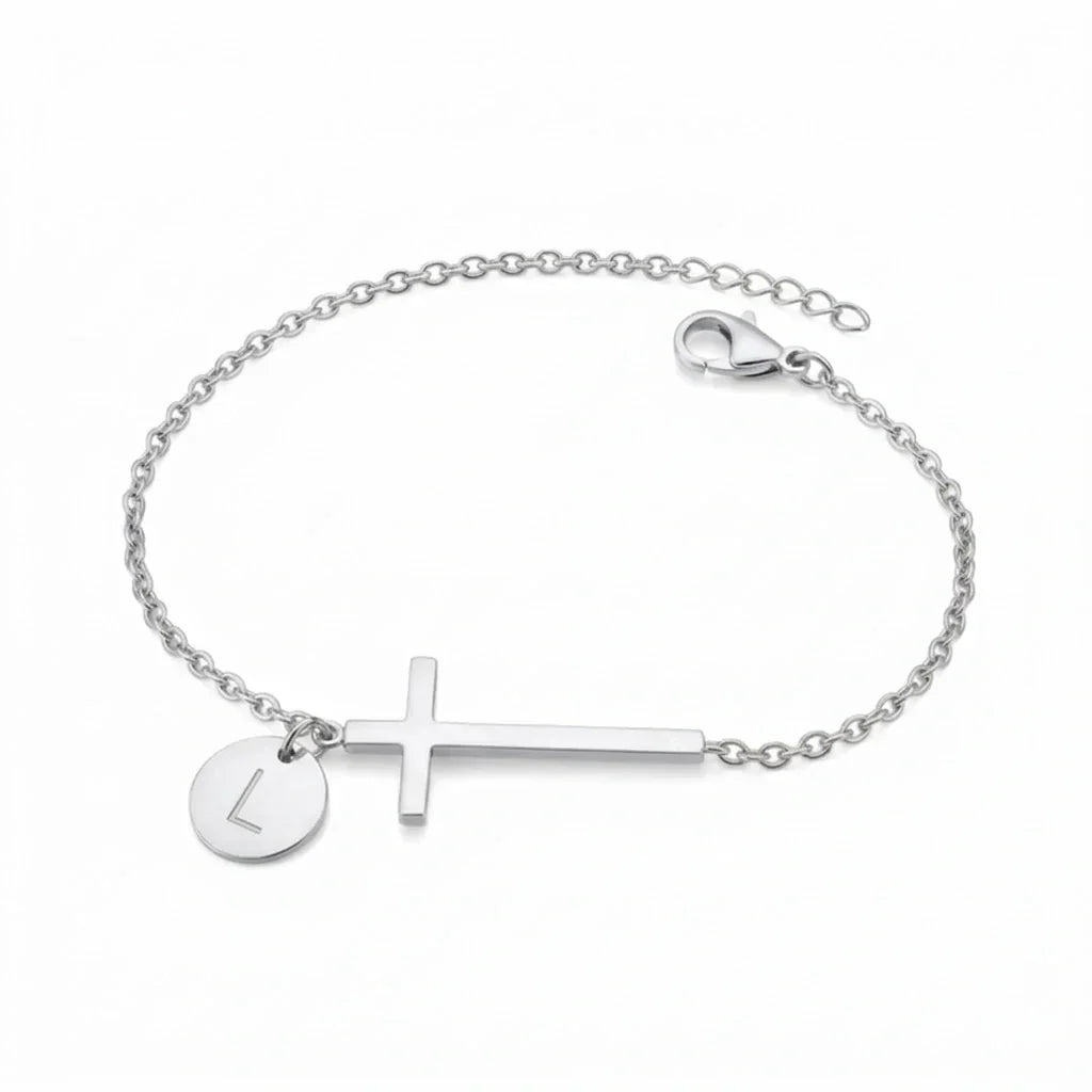 Elodryn™ Pulsera Inicial Sagrada – Cruz Personalizada