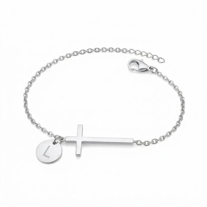 Elodryn™ Pulsera Inicial Sagrada – Cruz Personalizada