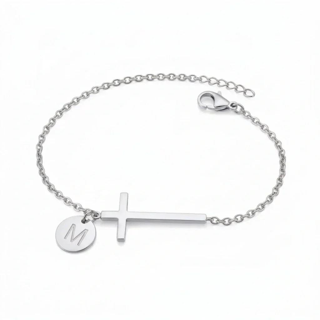 Elodryn™ Pulsera Inicial Sagrada – Cruz Personalizada