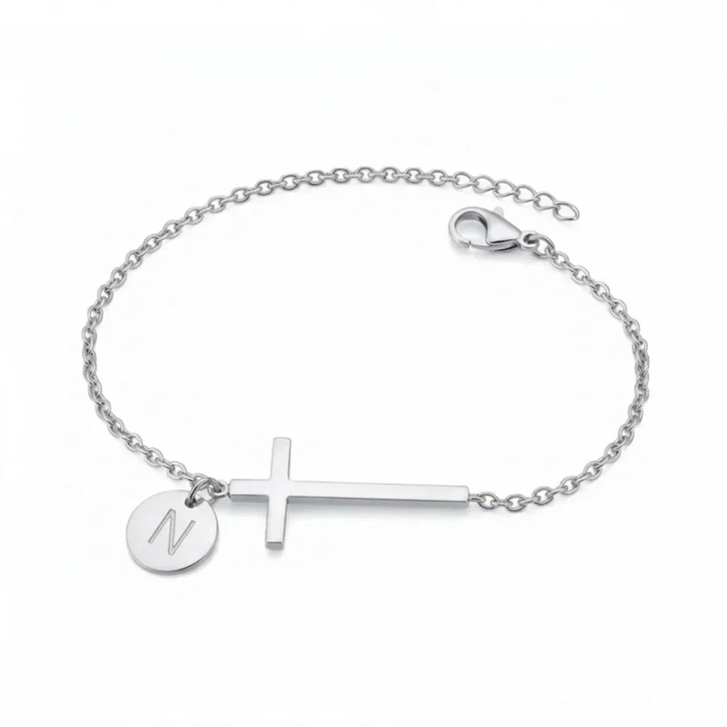 Elodryn™ Pulsera Inicial Sagrada – Cruz Personalizada