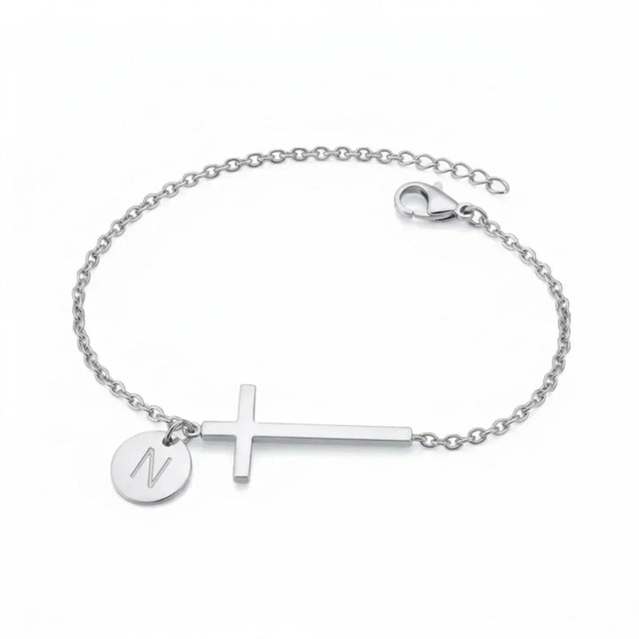 Elodryn™ Pulsera Inicial Sagrada – Cruz Personalizada